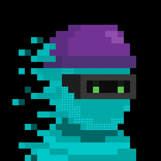 Collection example (cyan-purple-beanie) — sourced community repost of zkSNARKs character art; not a treasury holding.